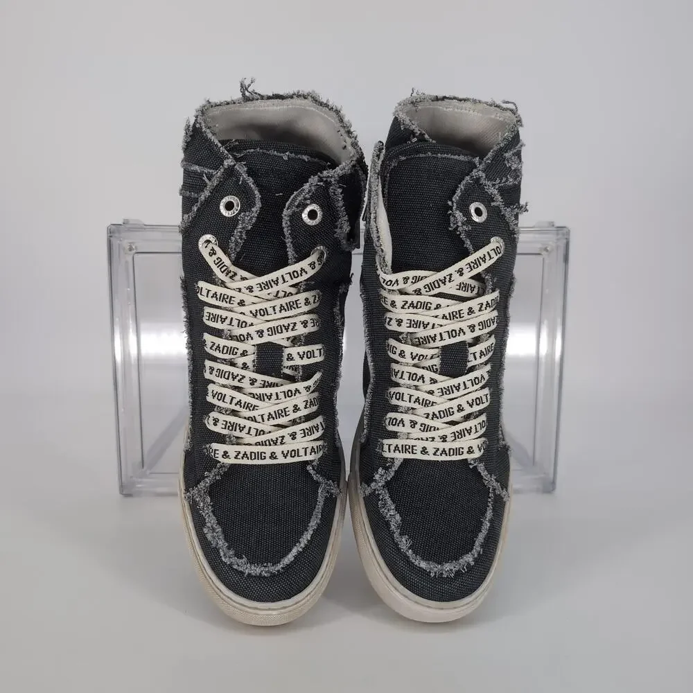 ZADIG & VOLTAIRE High Flash Canvas Sneakers in Noir Black - Size US 9 EU 40 -NIB